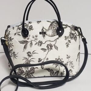 Handmade Cream And Brown Floral Canvas And Faux Leather And Cotton Handbag.